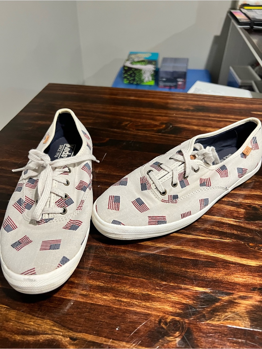 Keds Canvas Lace-Up Sneakers with American Flag Print - Neutral